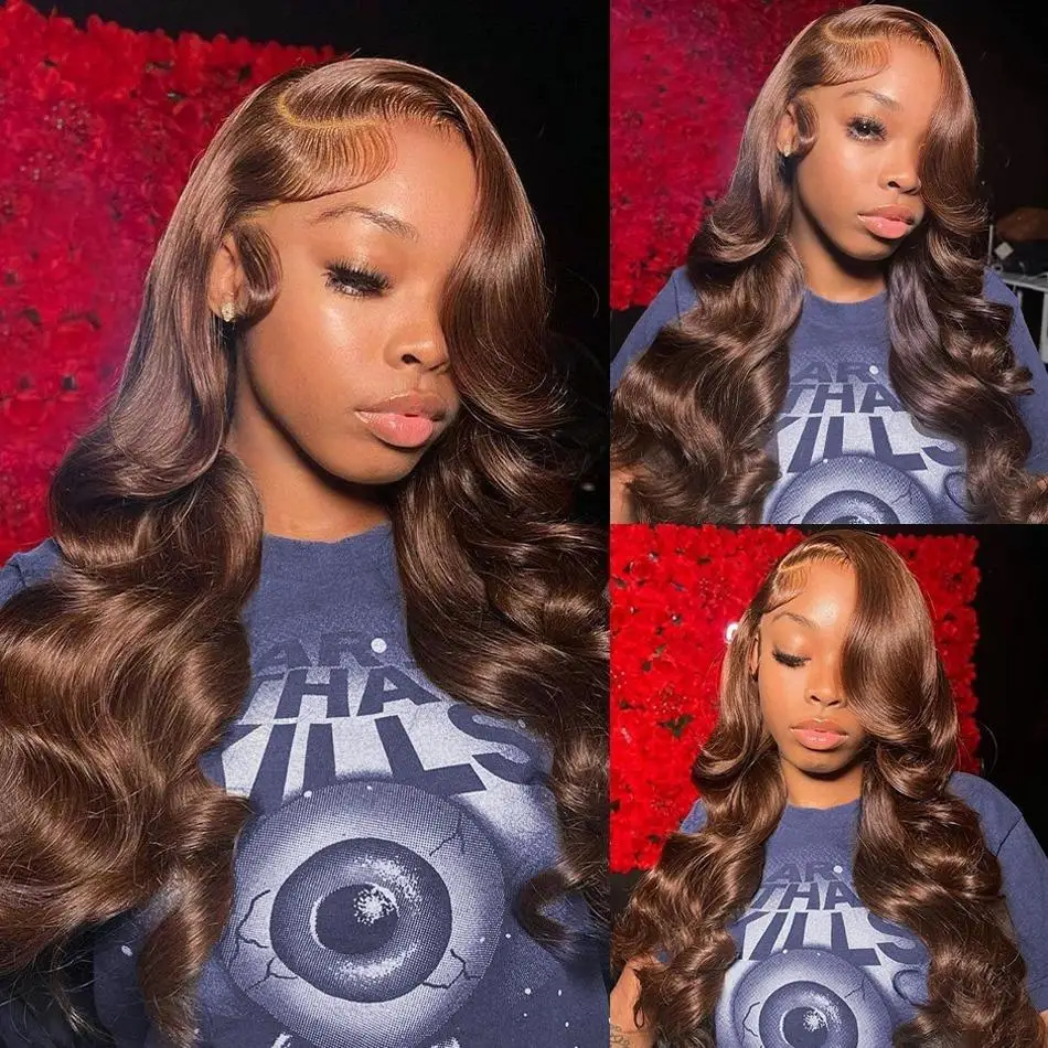 

13X6 Hd Lace Frontal Wig Body Wave Chocolate Brown 13X4 Human Hair Wigs Pre Plucked 220 Density Lace Front Wig For Women 30 Inch