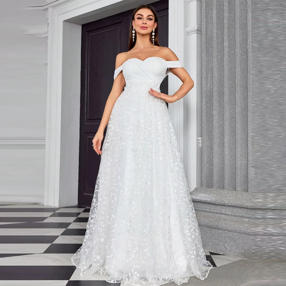 Customized Ne-shoulder Irregular Mesh Three-dimensional Lace Patchwork Embroidery Grand Display Bridal Shower Dress Bridal Gown