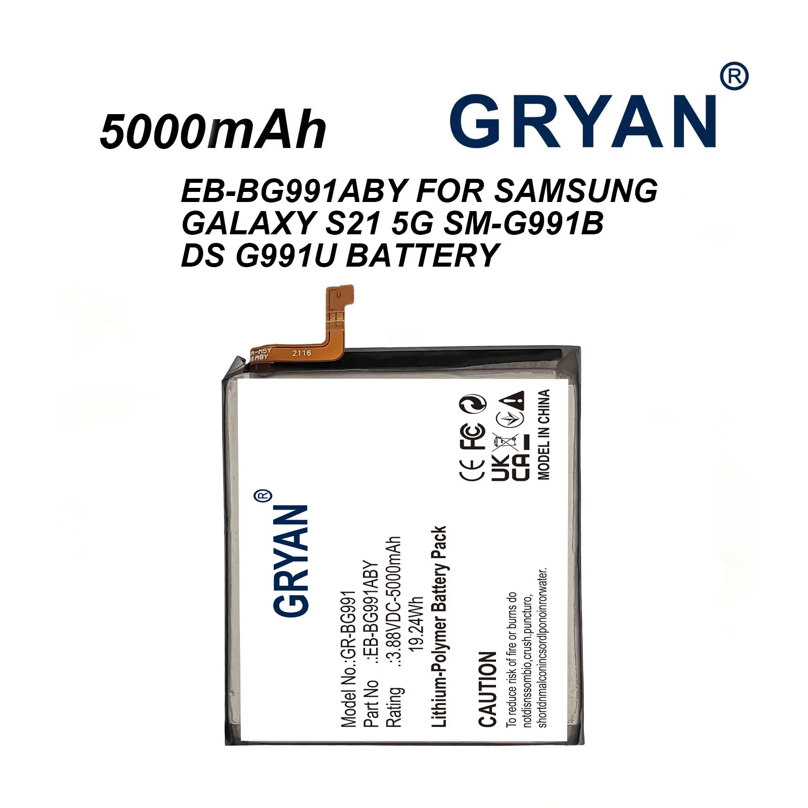 GRYAN  For SAMSUNG EB-BG991ABY 5000mAh Replacement Battery for Samsung Galaxy S21 5G SM-G991B /DS G991U Batterie