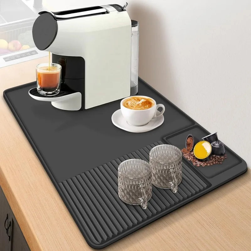 

1pcs Silicone Coffee Machine Mat Non-Slip Heat Resistant Bar Counter Table Protector Dirt Proof Water Drainage Kitchen Pad