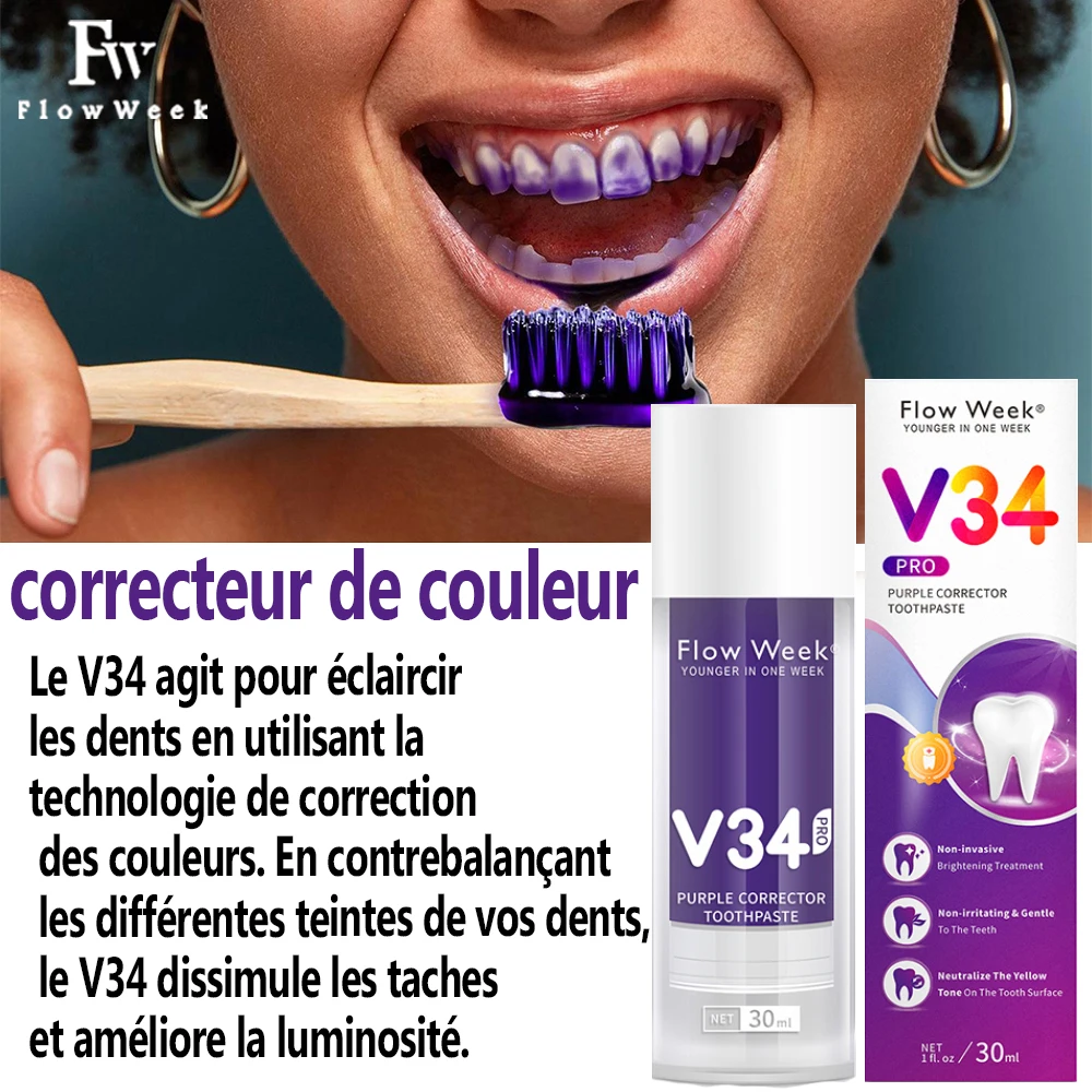 Smilekit V34 Roxo Creme Dental, Color Corrector, Dentes para Clareamento Dental, Clareamento, Reduzir Amarelecimento, Limpeza Dental