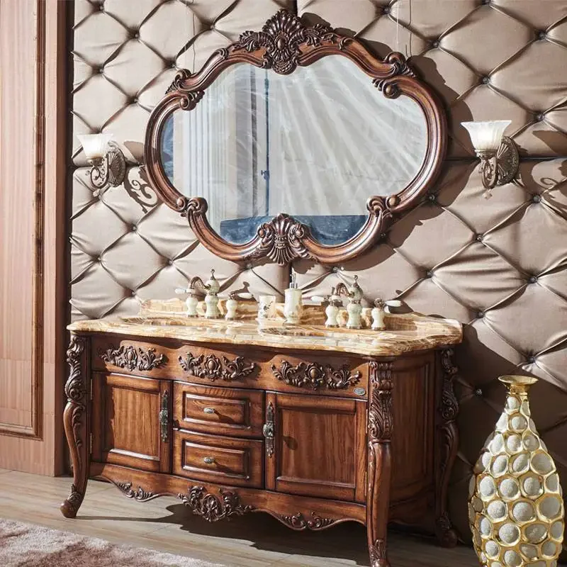 

Cabinet Villa Mansion Special Washbasin Cabinet Combination Double Basin Red Oak Marble Countertop