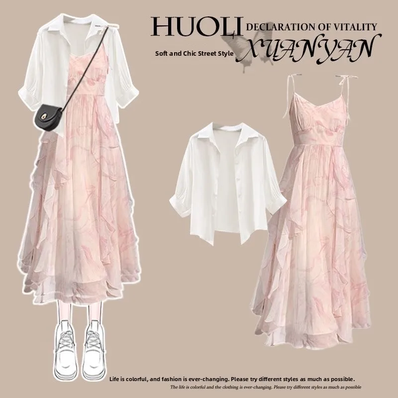 Ensemble deux pièces imprimé floral d'été Haut de protection solaire pour femme et design amincissant Dr Sweet And Sal Sle Student School U...