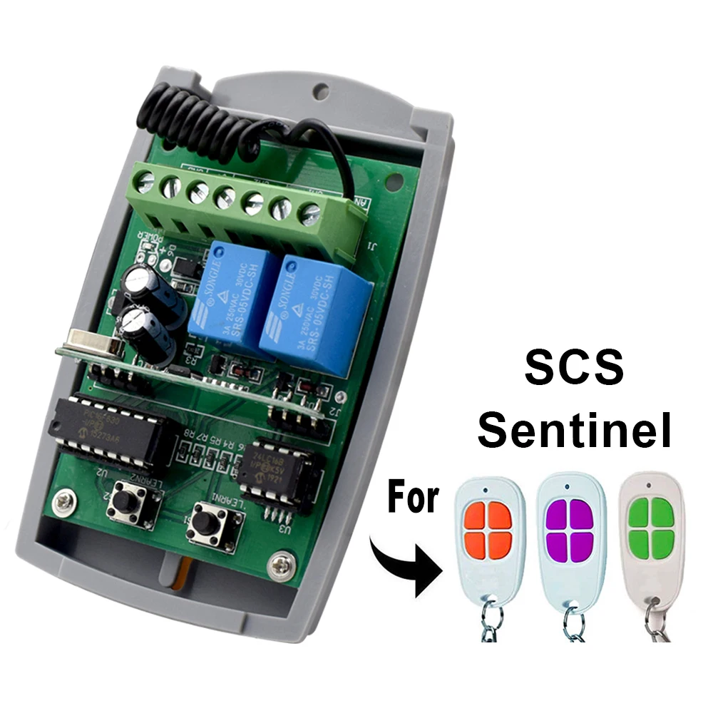 SCS SENTINEL Garage Door Remote Control Receiver 12V 24V 2CH 433MHz 433.92MHz Module Switch