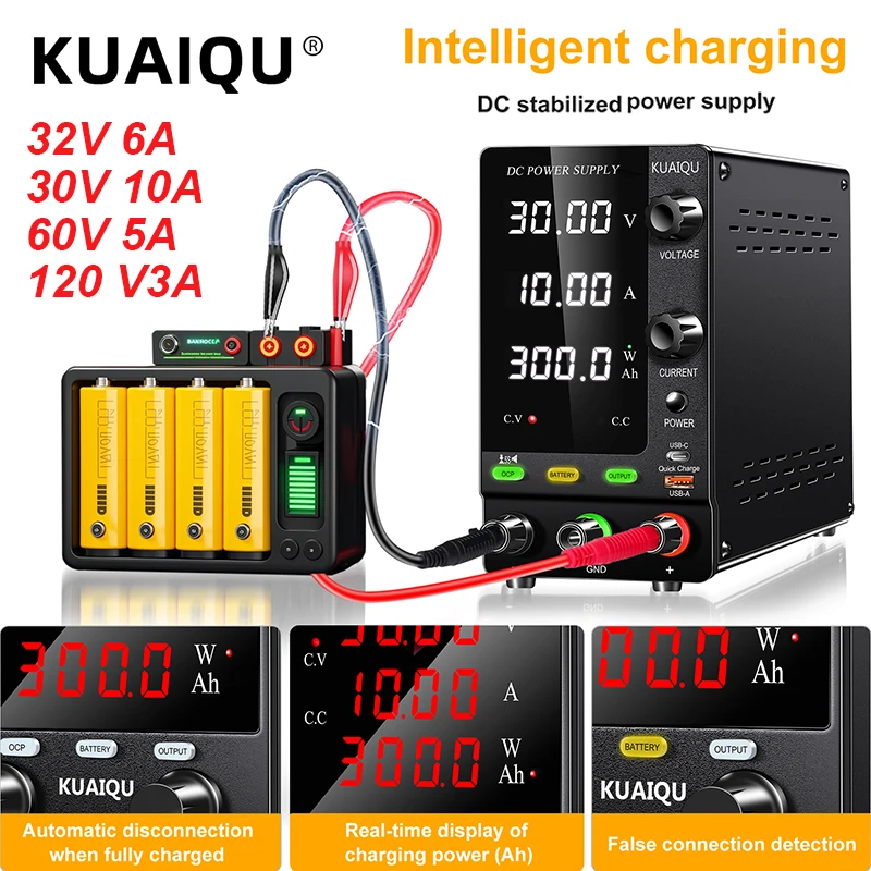 KUAIQU Intelligent Charging Adjustable DC Power Supply 30V 10A 5A Voltage Regulator Current Output OCP OVP Optional 60V 5A 120A