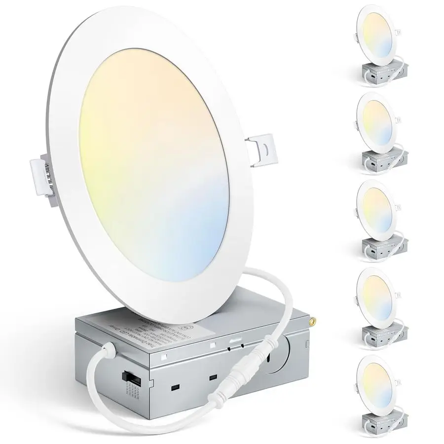 

6 Pack 6 Inch LED Recessed Ceiling Light with Junction Box 1200LM High Brightness, 2700K6000K 5CCT Dimmable, 12W UltraThin Canle
