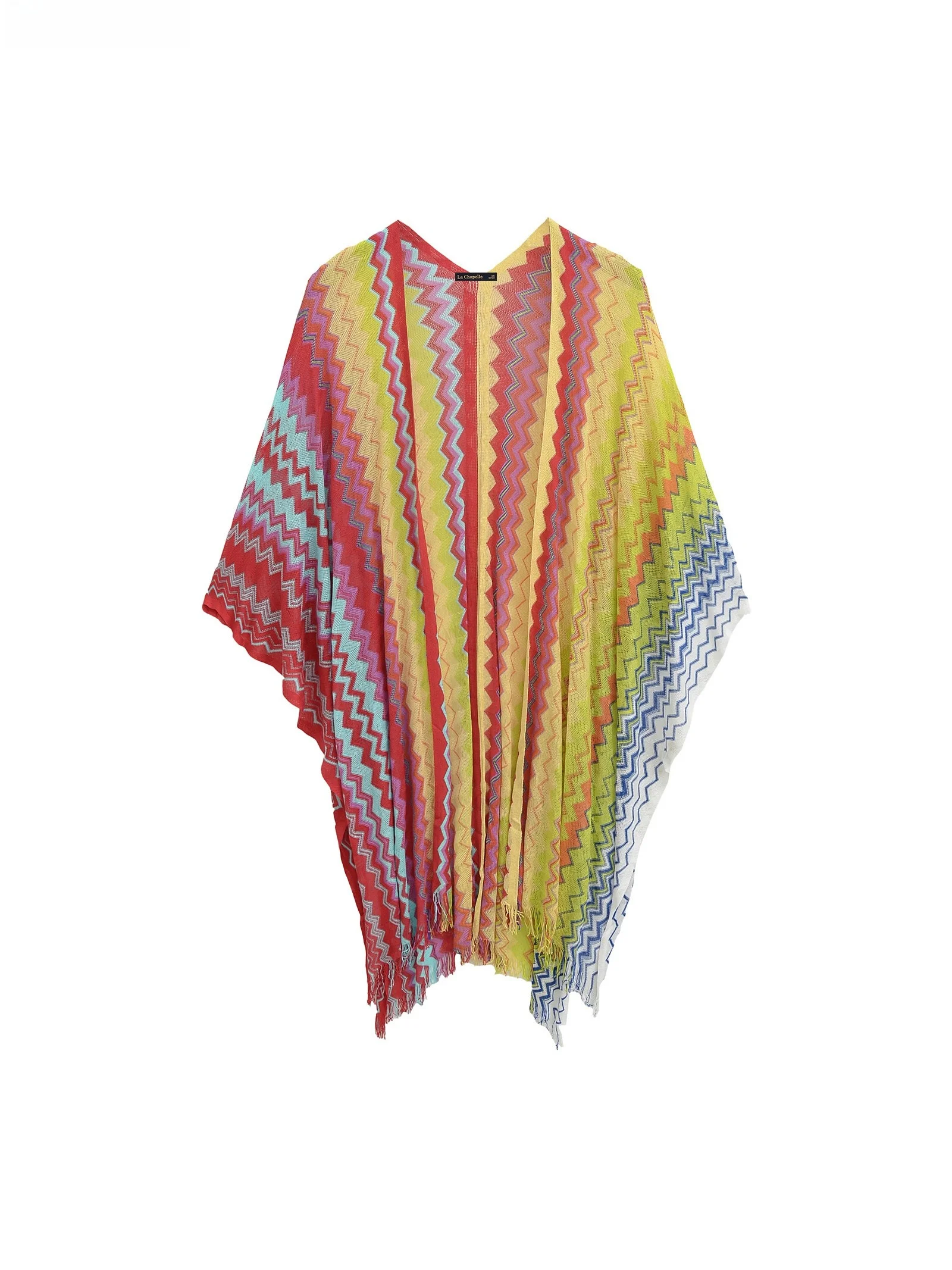 

La Chapelle Summer New adient Color Stripe Knitted awl Women's Loose Fit Korean Sle Polyester Fiber Blend Cardigan