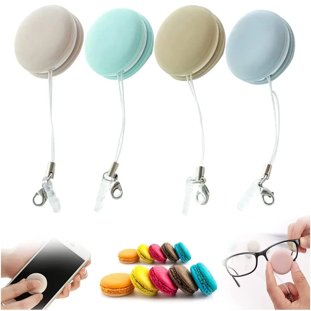 Mobile Phone Screen Wipe Round Shape Portable Mini Screen Cleaning Cloth with Dust Plug Pendant Cleaner for iPad Phones Glasses