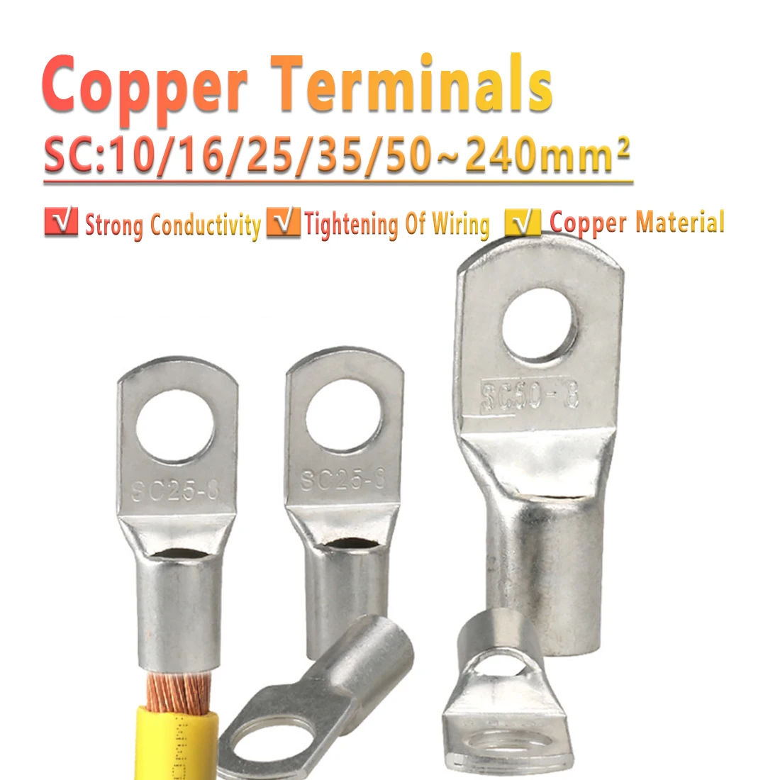 

Sc10-6~Sc240-16 Copper Wire Terminal Kit, Crimp Or Solder Battery Terminals, Copper Wire Lugs, Wire Connectors