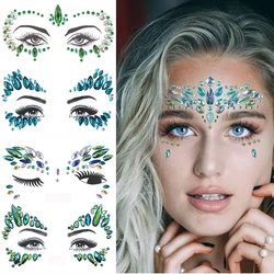 Green Crystal Tattoo Sticker Sexy Face Glitter Rhinestone Temporary Tattoo Music Festival Party Shiny Eyes Body Jewelry Tattoos