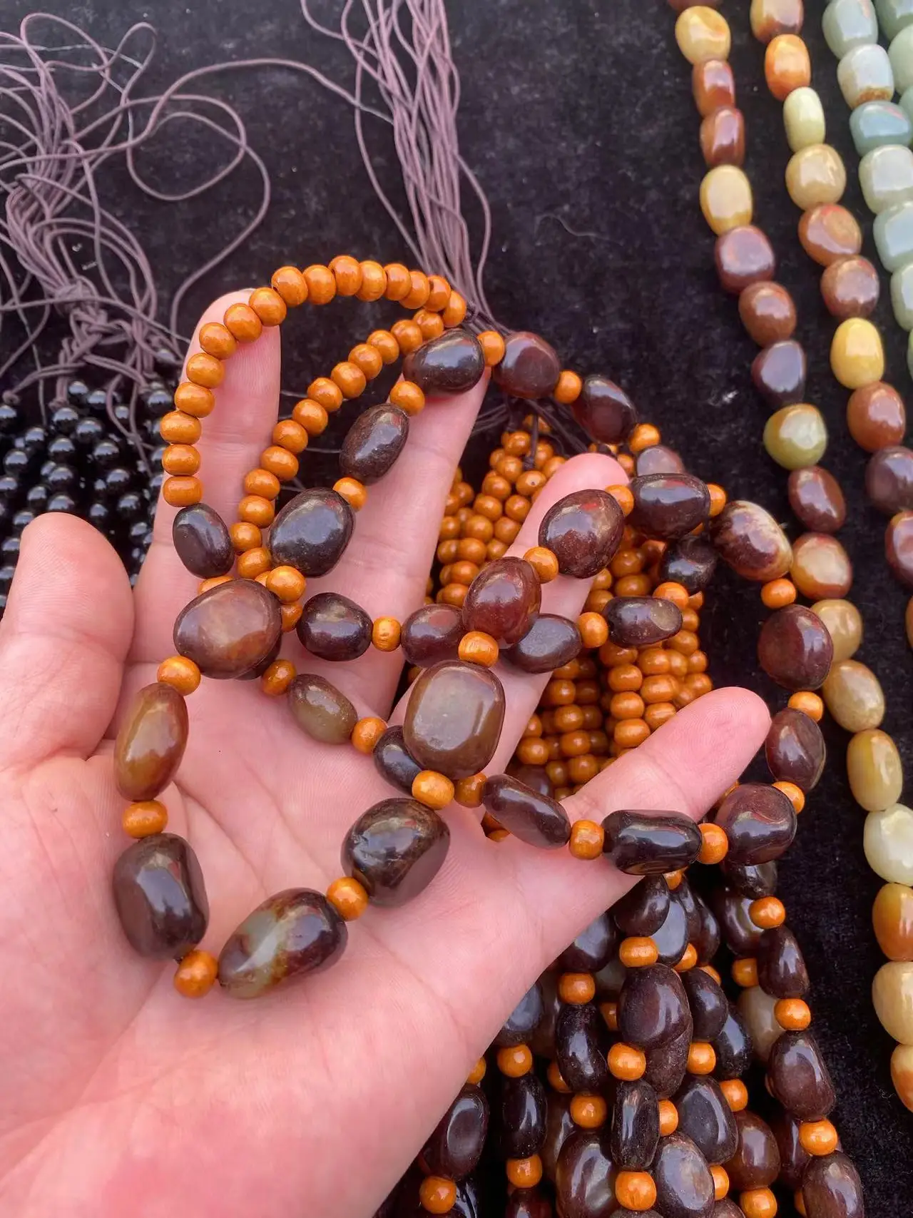 Unisex Natural Hetian Jade Primary Colours Necklace Pendant Original Stone Shape Beads Fine Jewelry