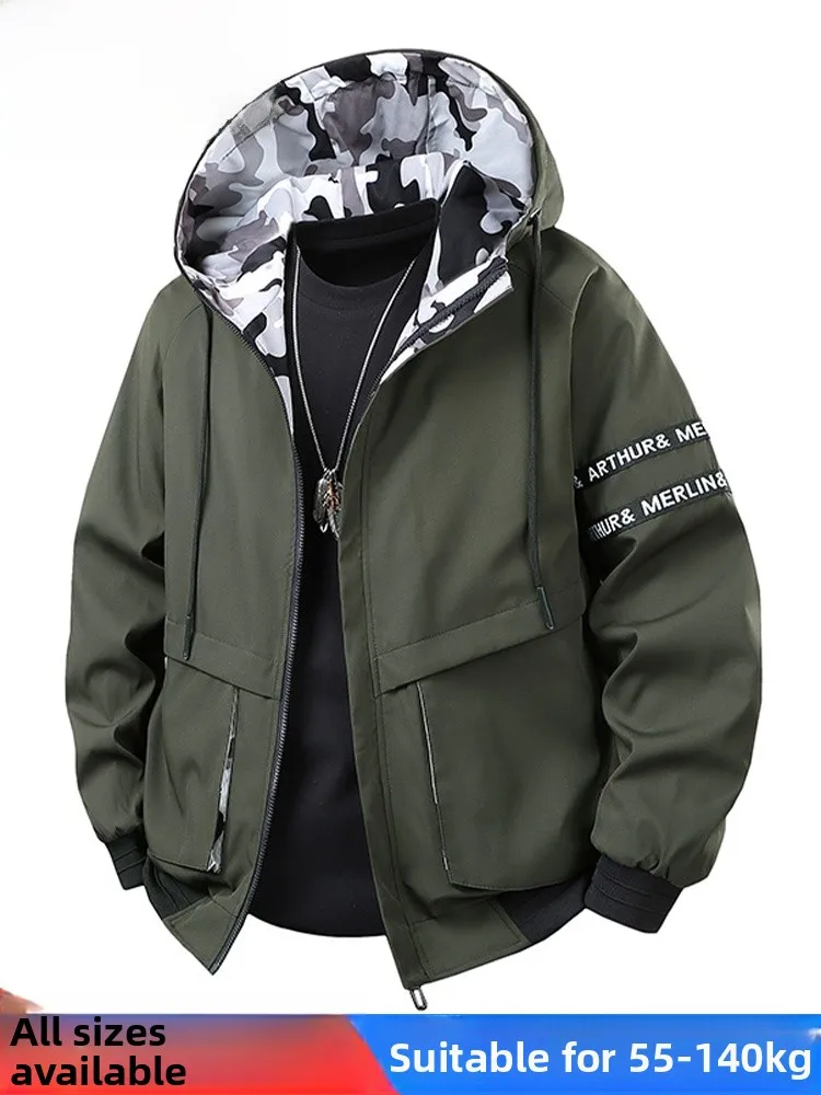 

Mo Cha Trendy Workwear Large Size Jaet Men's Spring Autumn Loose Casual Hooded Outerwear Top Youth Faion Polyester Fiber