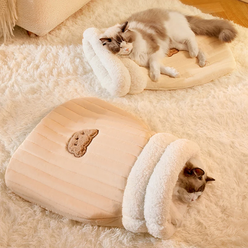 Winter Warm Cat Sleeping Bag Soft Plush Cat Bed Comfortable Pet Bed for Cats Small Dogs Kitten Tunnel Nest Cat Accessories