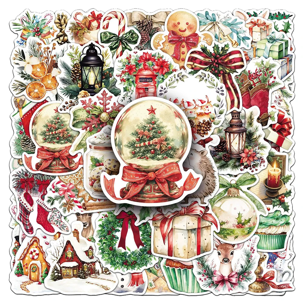 10/30/50 Stück Vintage Cartoon Ästhetische Weihnachtsaufkleber Niedliche Dekorationsaufkleber für Kinder Spielzeug DIY Gitarre Laptop Wasserfester Aufkleber