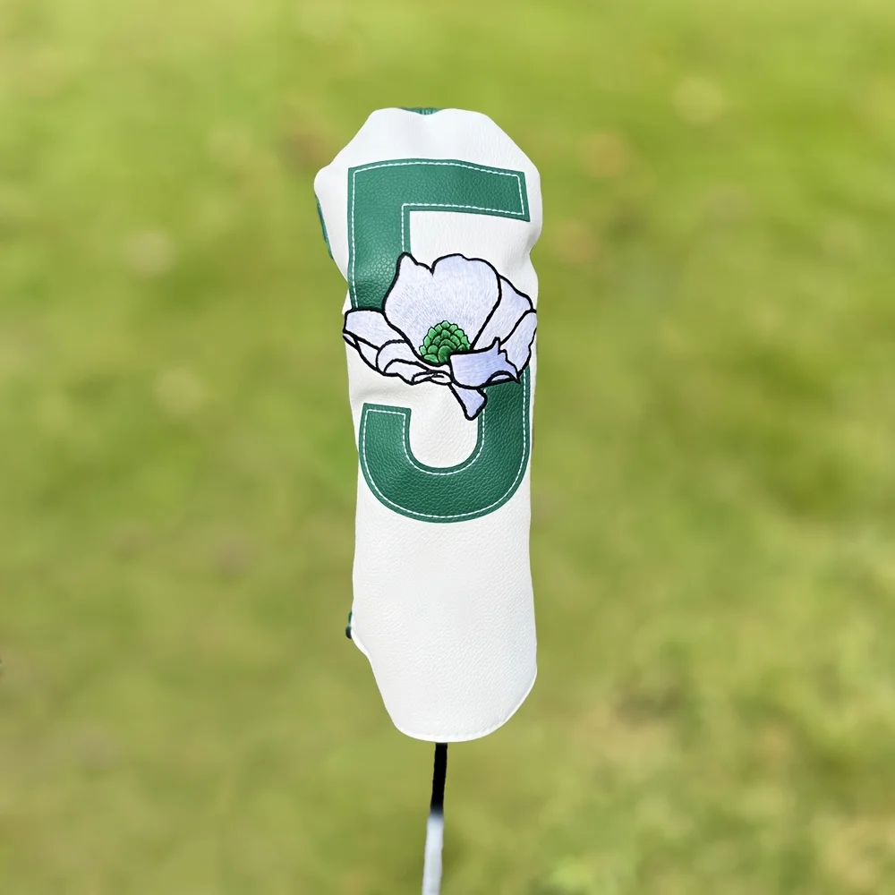 Funda para cabeza de palo de golf blanca serie Sakura: resistente al agua y duradera, diseño floral con flores de cerezo y detalles verdes