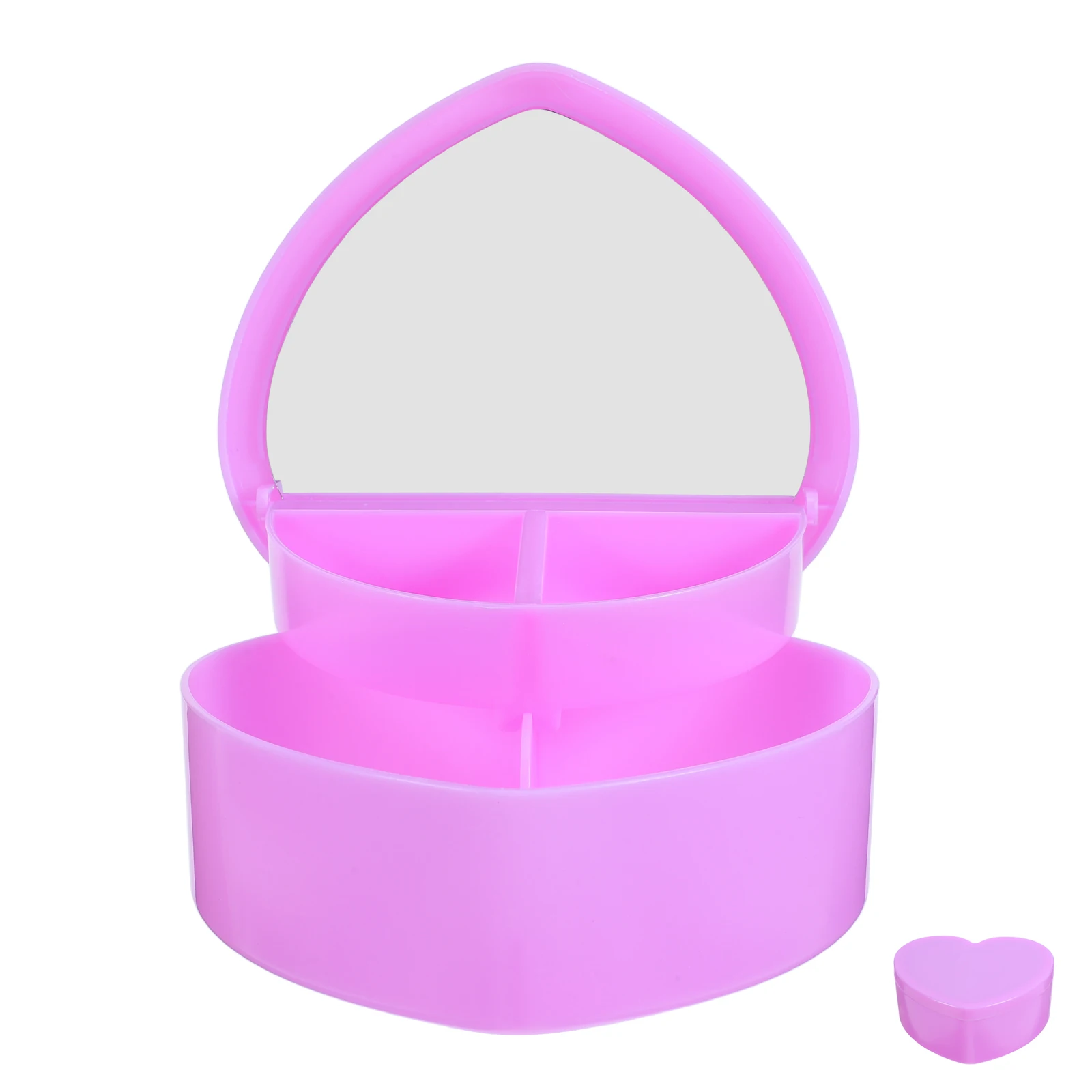 Makeup Mirror Jewelry Box Heart Shaped Double Layer Storage Organizer Travel Earring Bracelet Case Girls Women