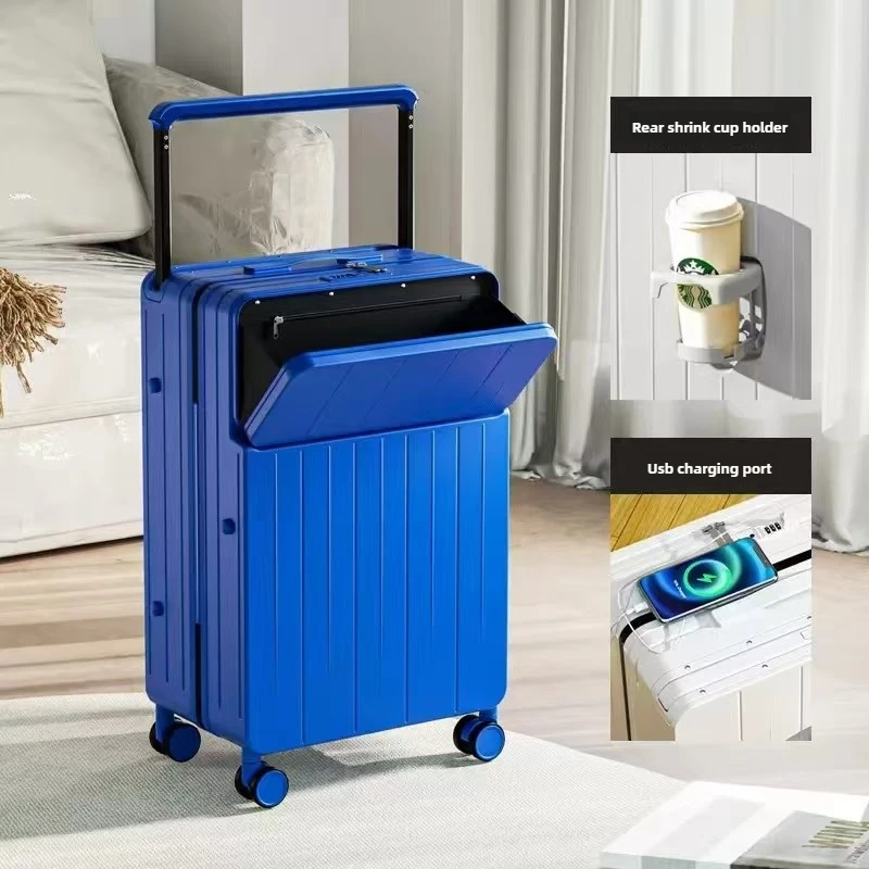 Front opening 20 inch luggage compartment, multifunctional suitcase, wide suitcase, boarding password box with USB interface