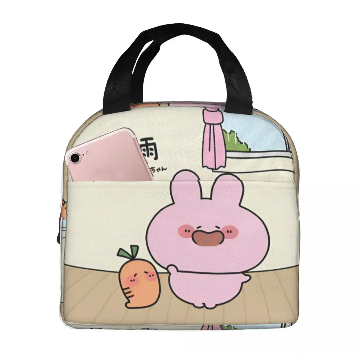 Asamimichaan Asleep Cartoon Insulated Lunch Bag Large Asamimi Lunch Container Cooler Bag Tote Lunch Box Beach Picnic Girl Boy