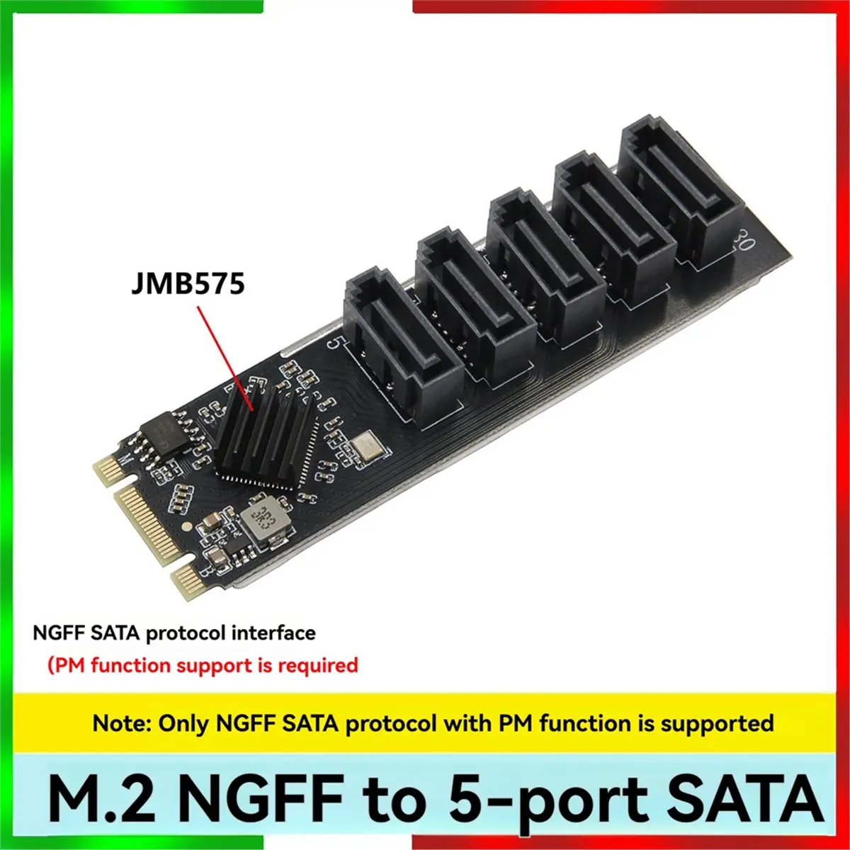 A40I M.2 NGFF B-KEY to SATA Adapter SATA Port Multiplier M.2 to 5 Ports SATA3 6Gbps SSD Expansion Card JMB585 Chip view 3