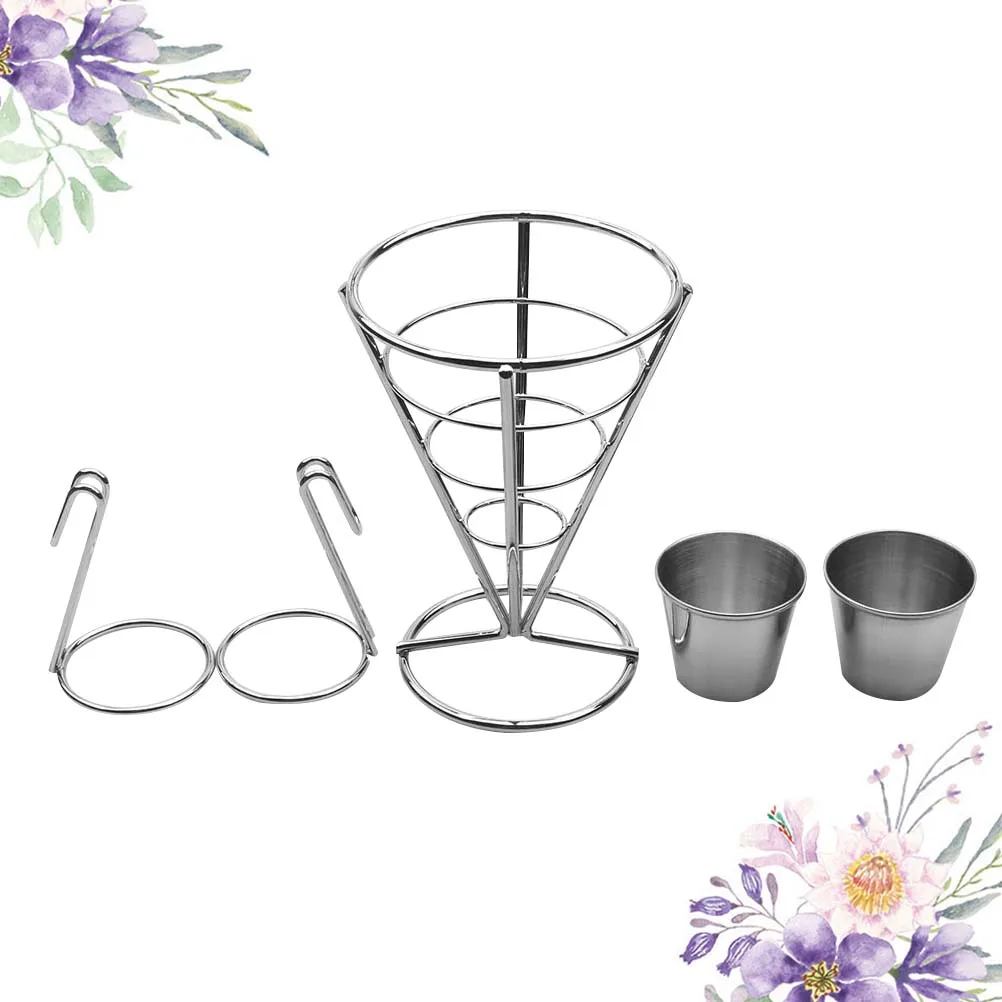 

1 set Electroplated Iron Art French Fries Stand Cone Basket Thickened Base Stable Snacks Holder Chips Fried Chicken Display