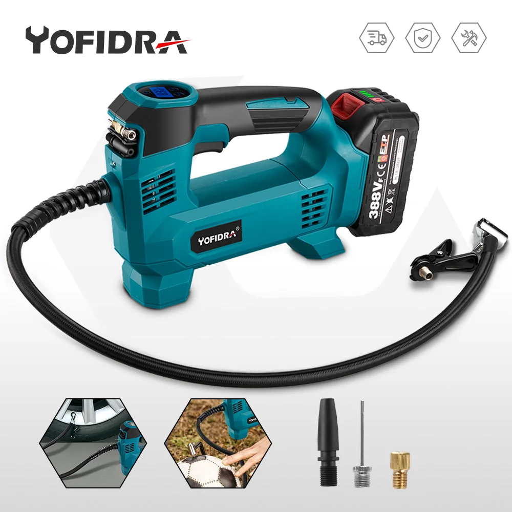 YOFIDRA High Pressure Air Inflatable Tire Inflator Compressor Digital Display Cordless Car Tyre Inflator For Makita 18VBattery