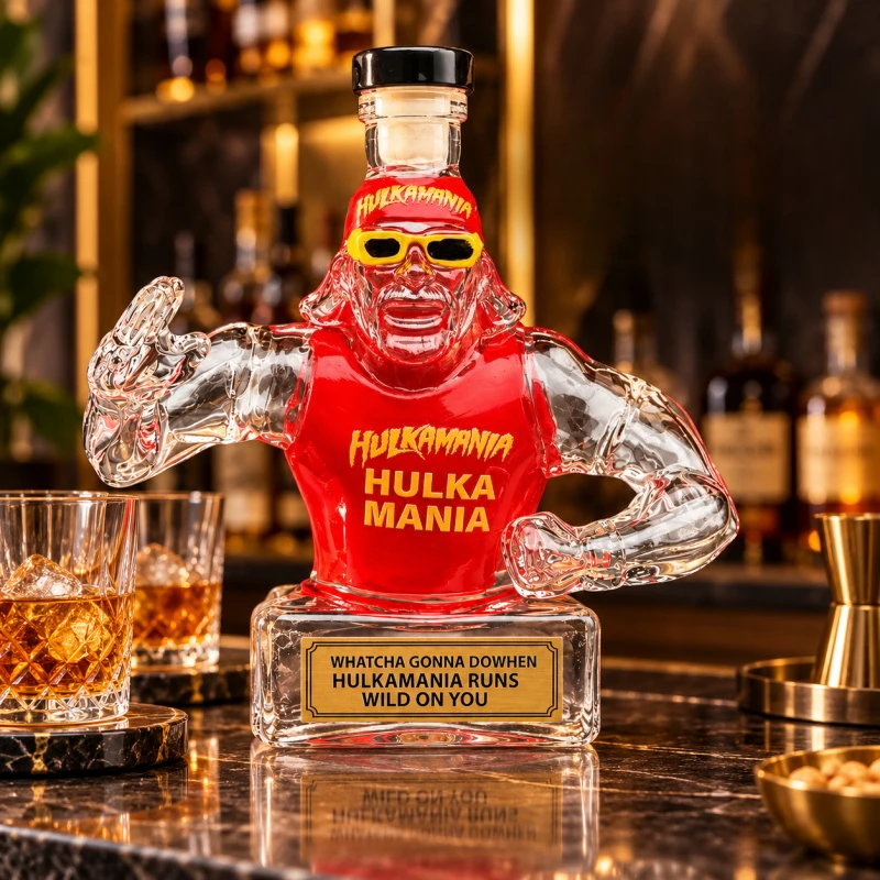 Unique Wrestler Style Glass Liquor Decanter, Creative Whiskey Bottle, Collectible Bar Decor, Birthday Gift for Whiskey Lovers