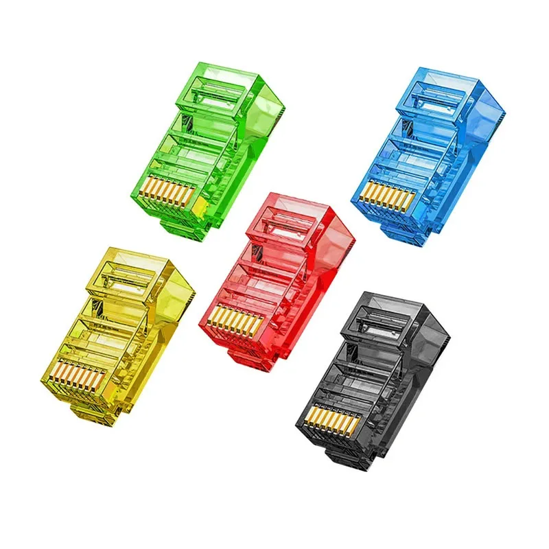 

50-Pack RJ45 Cat6 Pass-Through Connectors FTP/UTP Cable RJ45 Modular Plugs for CAT6 CAT5E Solid or Flexible Mixed Colors