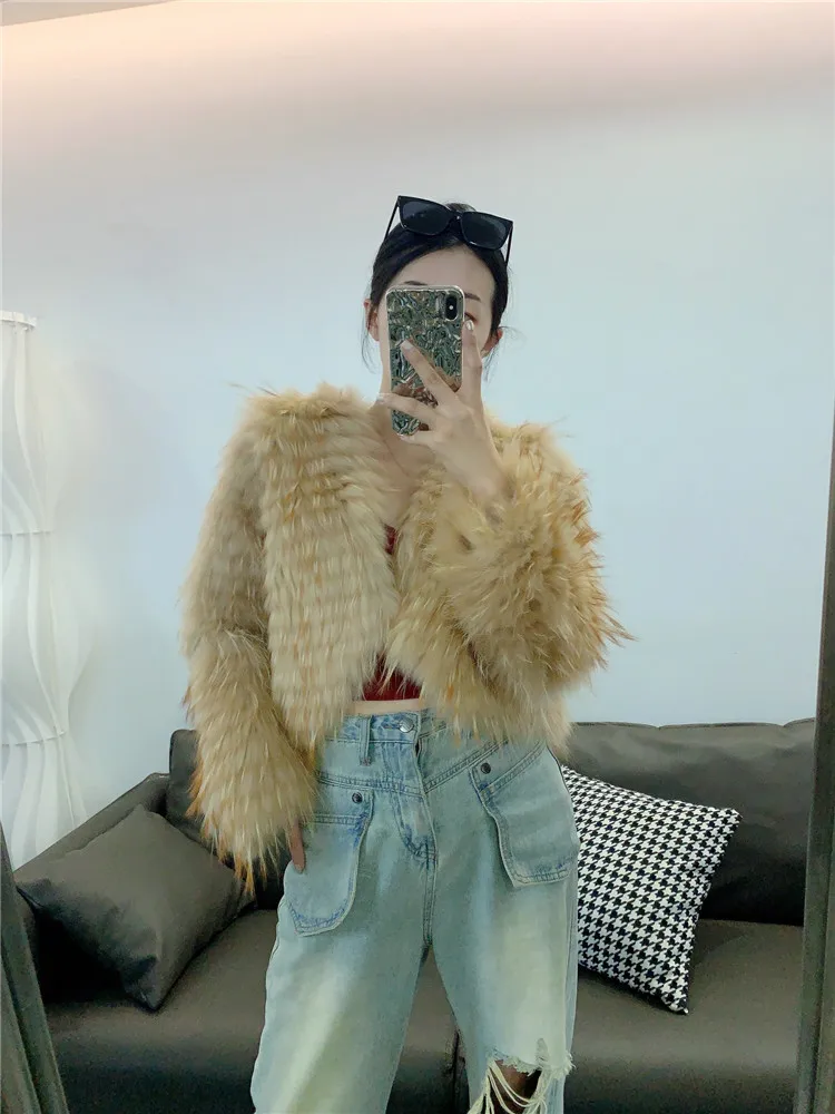 New Arrivals Raccoon Dog fur coat for women autumn winter High Waist real fur coat Mujer Stylish fur Jacket Y4365