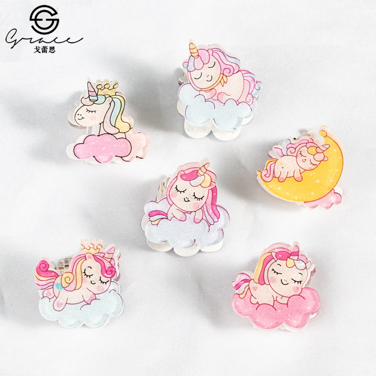 Good Night My Girl Hair Claw Fantasy Cartoon Unicorn Fairy Sweet Design Acrylic Hair Claw Clips Hair Accessories for Women Girls