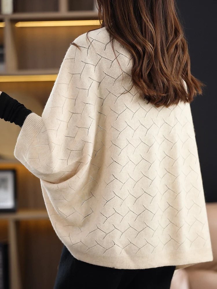 Meetc luxo feminino 100% caxemira oco xale espinha de peixe padrão cachecol quente moda versátil capa outono inverno acessório