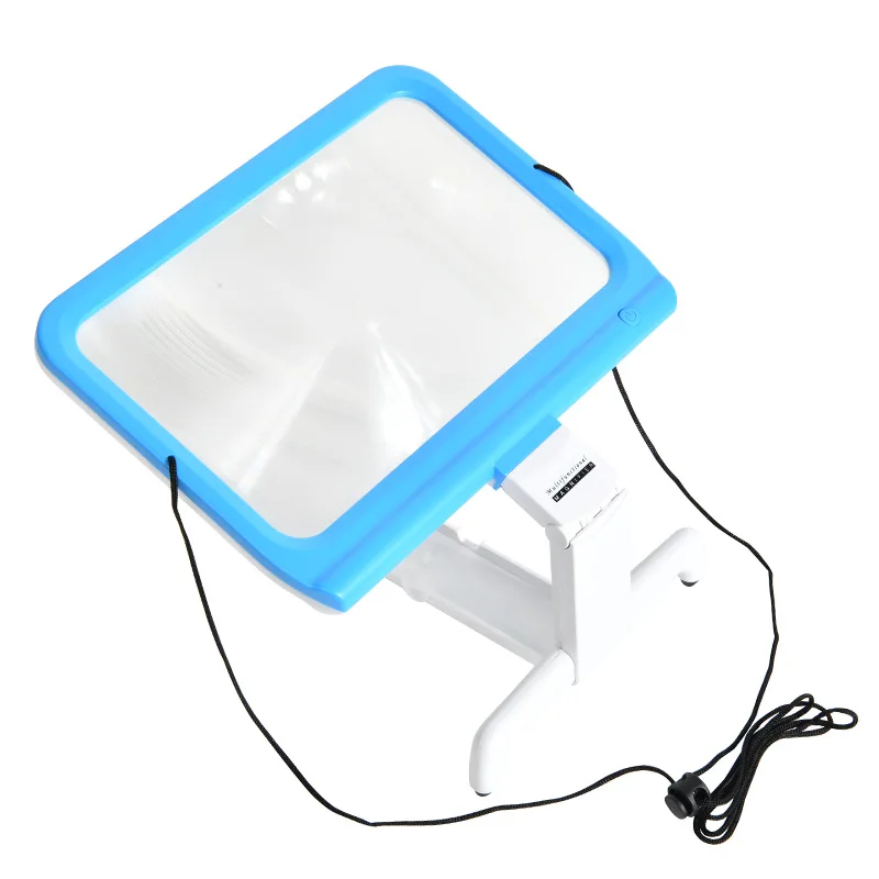 48 Led Large Mirror Three Color Lights, Multi-Purpose Square Reading Magnifying Glass, Desktop Handheld Hanging Neck Folding