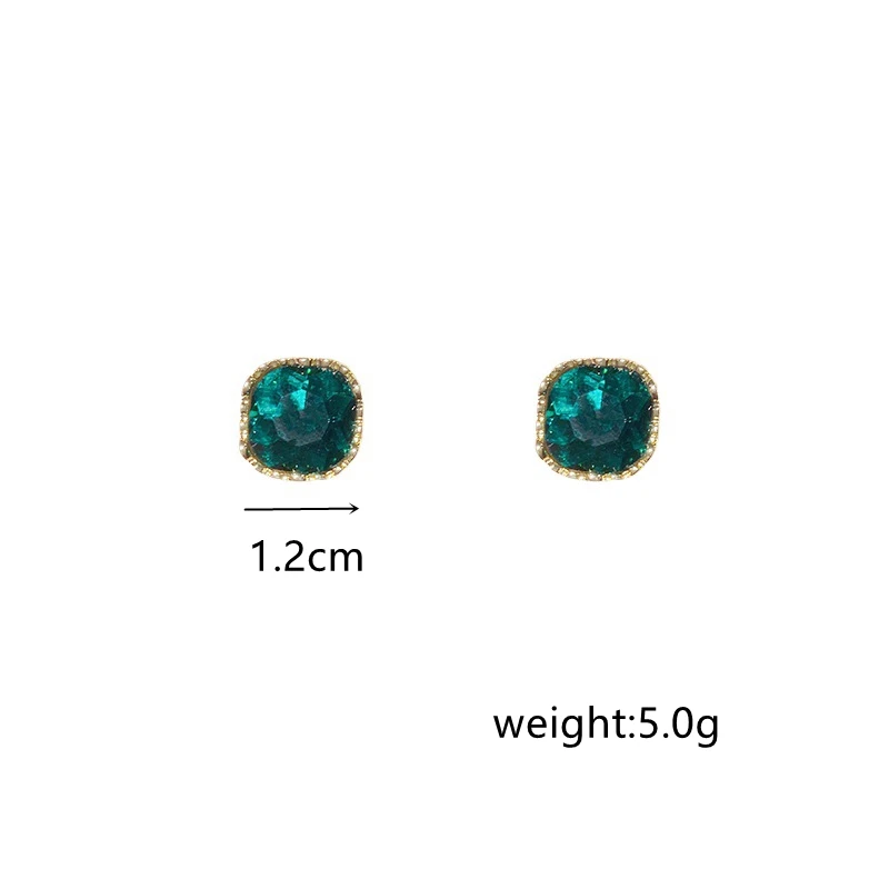 Korean Green Gem Square Stud Earrings for Women Temperament Retro Baroque Zircon Crystal Earrings Wedding Jewelry Lovely Gift