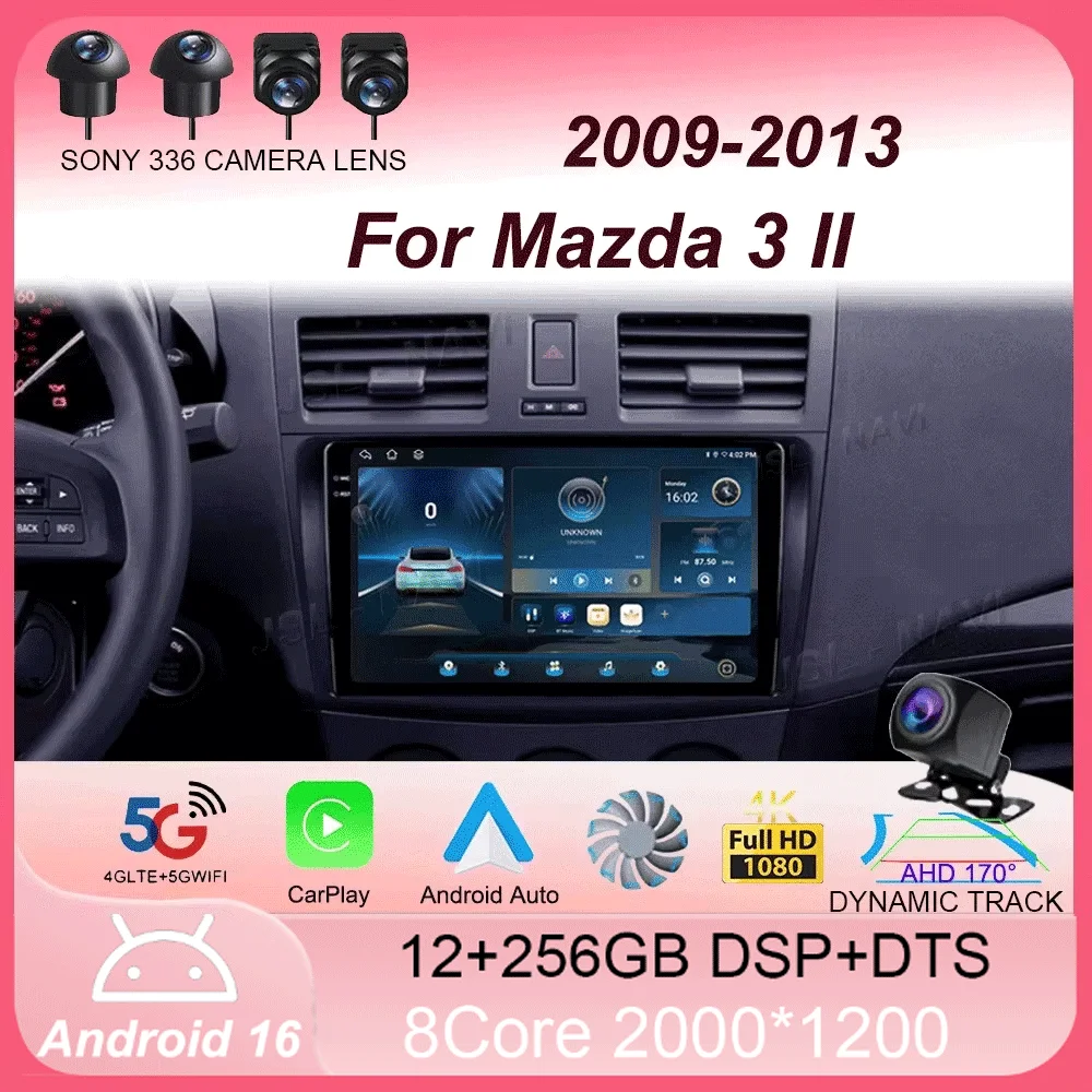 

Автомагнитола Android 16 для Mazda 3 II (Mazda3 BL) 2009-2013 с CarPlay, 4G+WIFI, GPS-навигацией, мультимедиа и видеоплеером