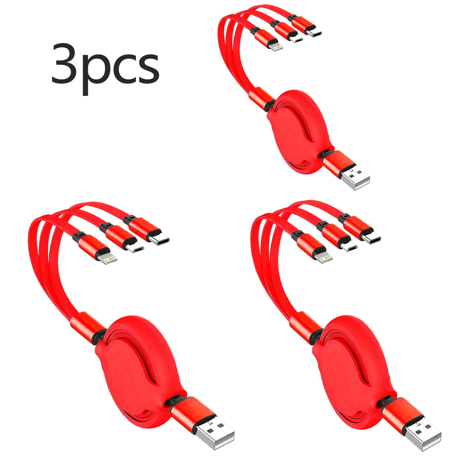 

1/2/3pcs Set 3 In 1 100W Retractable USB Cable Fast Charging Data Cord For Iphone Huawei Multi Port Multiple Charging Wire