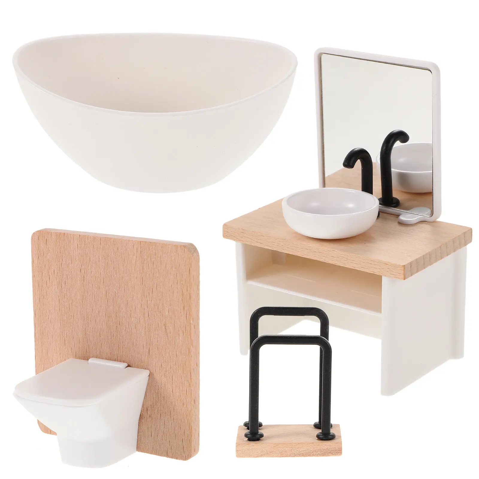 

1Set 1:12 Scale Miniature Bathroom Furniture Set Sink Bathtub Toilet Cabinet Dollhouse Accessories for Realistic Miniature