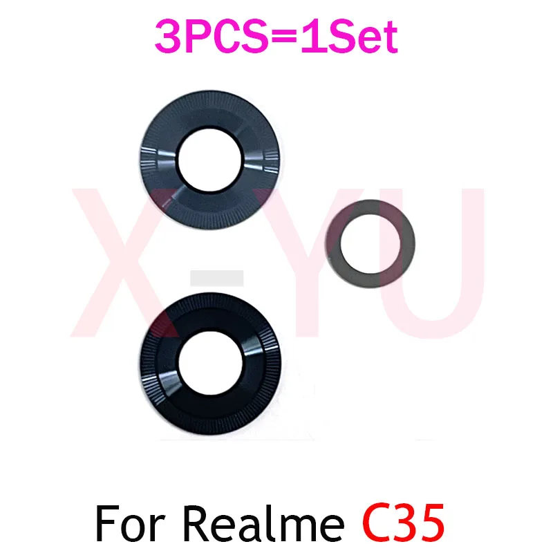 10ชิ้นสำหรับ Realme OPPO C20 C21 C21Y C25 C25Y C12 C15 C17 C30 C30S C31เลนส์กระจกกล้องถ่ายรูปหลัง C35ด้านหลังพร้อมชิ้นส่วนซ่อมกาว