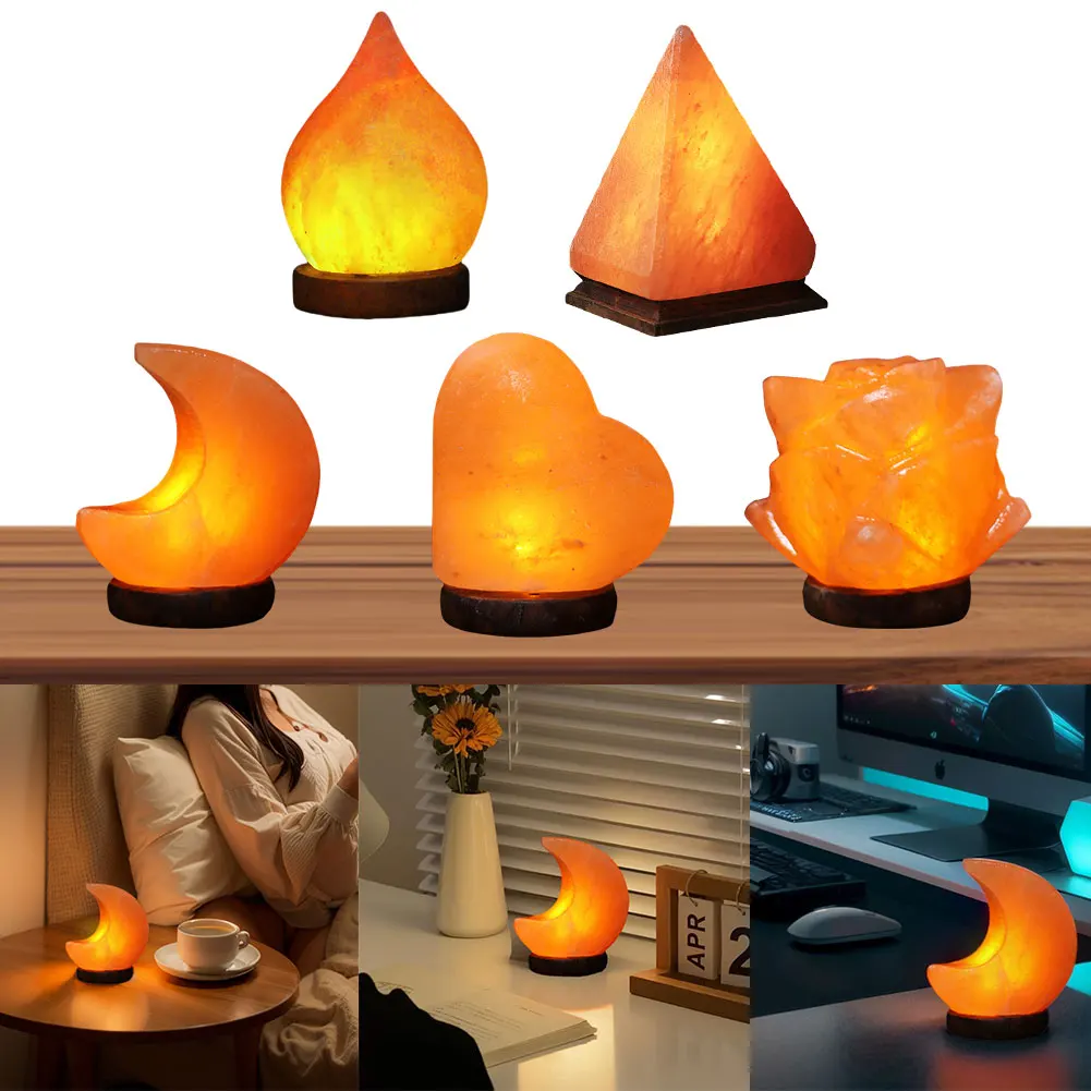 Home Bedroom Decoration Himalayan Salt Lamp LED Night Light with Base LED Atmosphere Lamp Classic Table Light