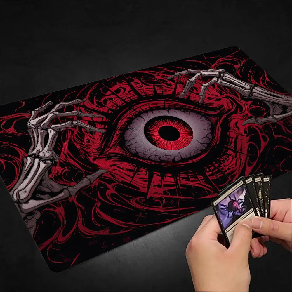 Terrifying Red Eye TCG Playmat Magic Card Mat with Stitched Edge Non-Slip Durable Tabletop Playmat Board Game Mat for TCG