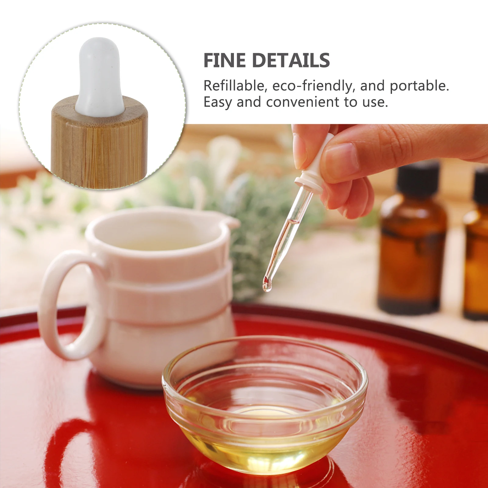 

4Pcs Dropper Bottle Glass Bamboo Lid Mini Portable Essential Oil Dispenser Refillable Travel Accessories Subpackaging