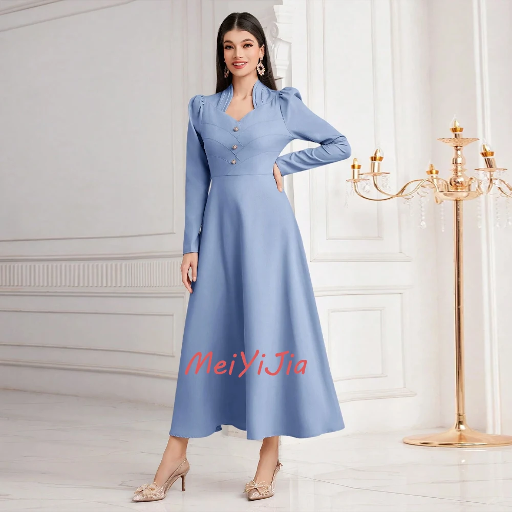 

MeiYiJia Simple Sweetheart Button Satin Long-Sleeves Ankle-Length Saudi Arabia Sexy Evening Birthday Club Outfits Summer 2024