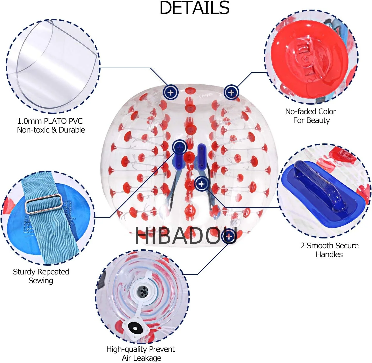 HIBADOU Inflatable Bubble ลูกฟุตบอล 1.2 m/4ft TPU Ball ฟองฟุตบอล Inflatable Zorb Ball ลูกกันชนมนุษย์หนูแฮมสเตอร์บอล