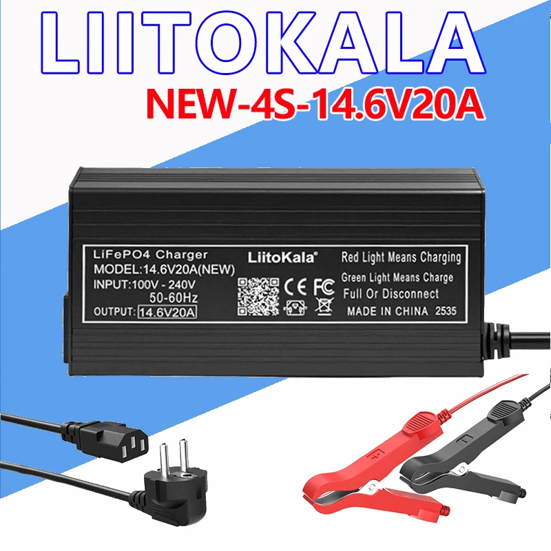 

LiitoKala 14,6 В 20 А Зарядное устройство LiFePO4 12,8 В Зарядное устройство Lifepo4 Выключение AC110-240 В Вилка США/ЕС 20 А Умное зарядное устройство