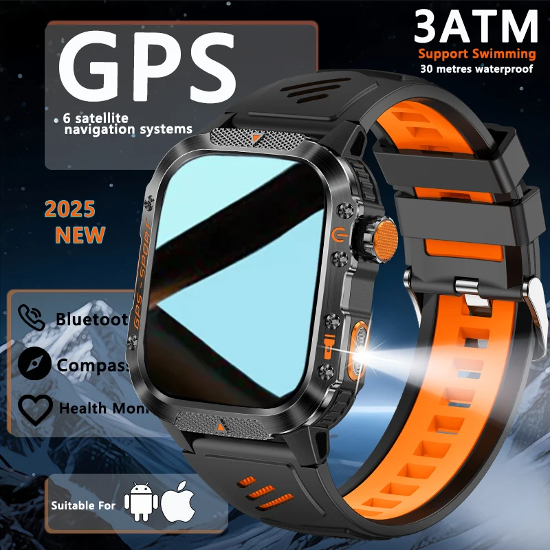 

Новинка 2025 года, точное позиционирование с 6 типами спутников, GPS, умные часы для мужчин, 2,01 дюйма, компас, 3 атм, водонепроницаемые спортивные умные часы
