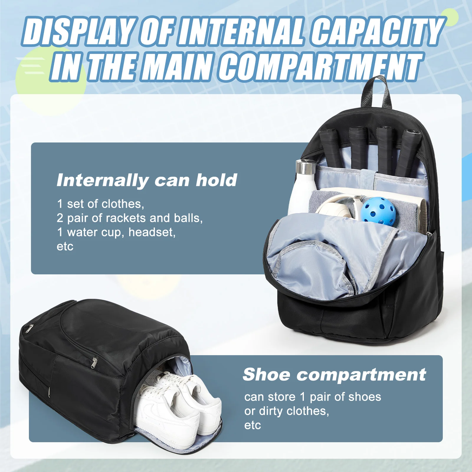 Tennis Bag Tennis Backpack 2 Rackets for Women Men Large Bags with Muilt Pocket Shoe Compartment Sports Backpack Travel Backpack view 3