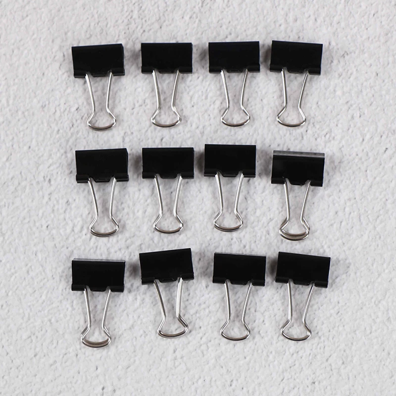 12 pezzi graffetta 15mm Clip per raccoglitore in metallo pieghevole morsetti con impugnatura nera Clip per documenti in carta per cancelleria per ufficio