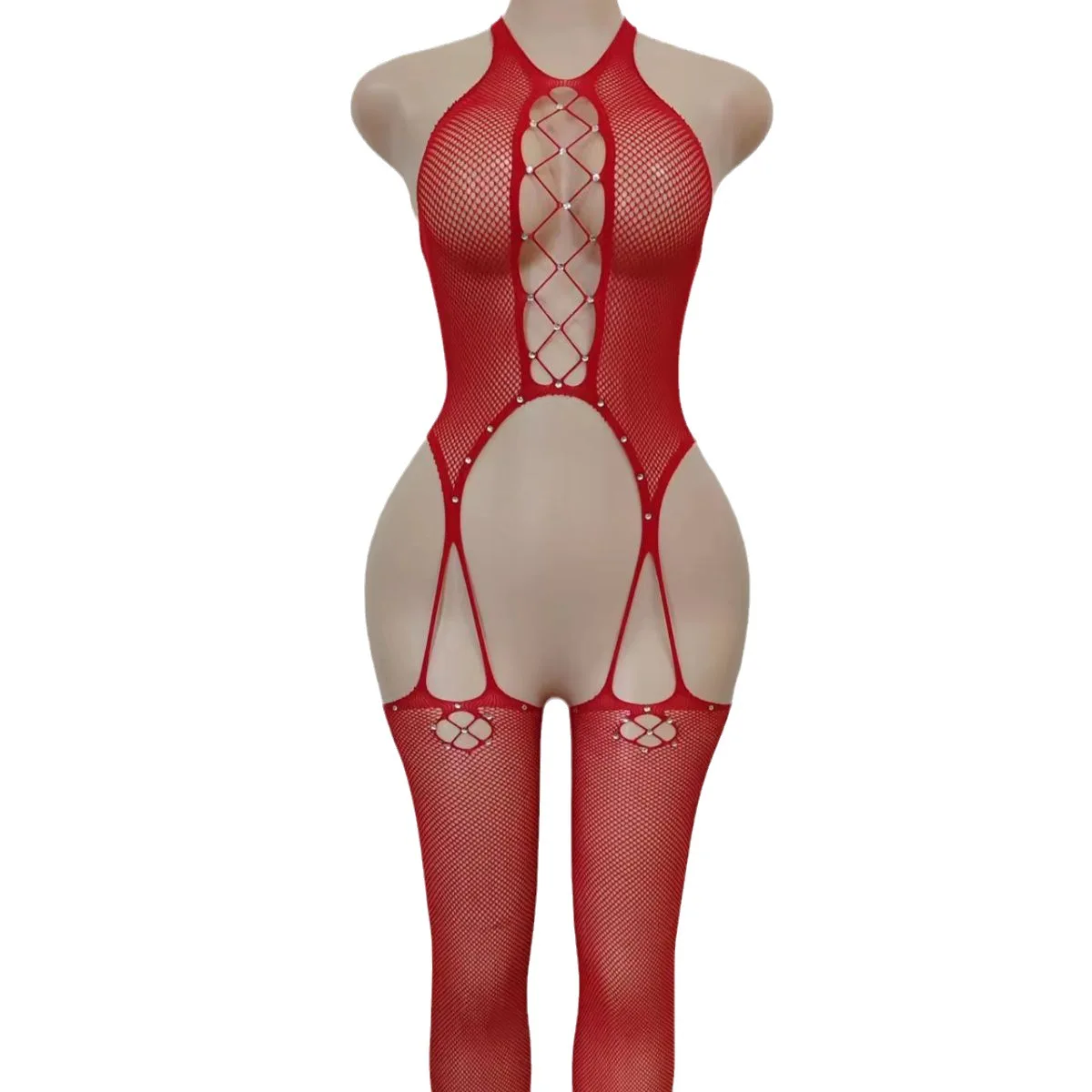 Rave Rhinestone Bodystocking Mujer Sexy Bodysuit Fishnet Teddies Porno Lingerie Exotic Pole Dance Wear Nightbar Dancer Costumes