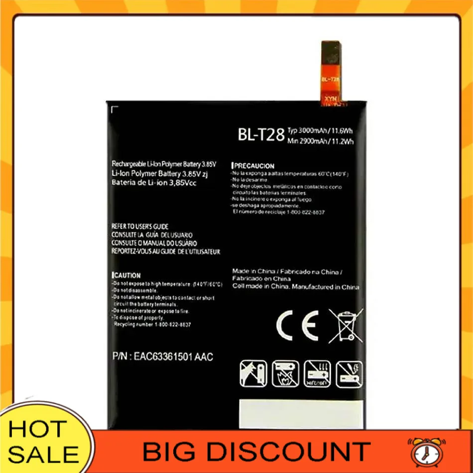 

BL-T28 Mobile Phone Battery Durable For LG Q8 H970 EAC63361501 3000Mah