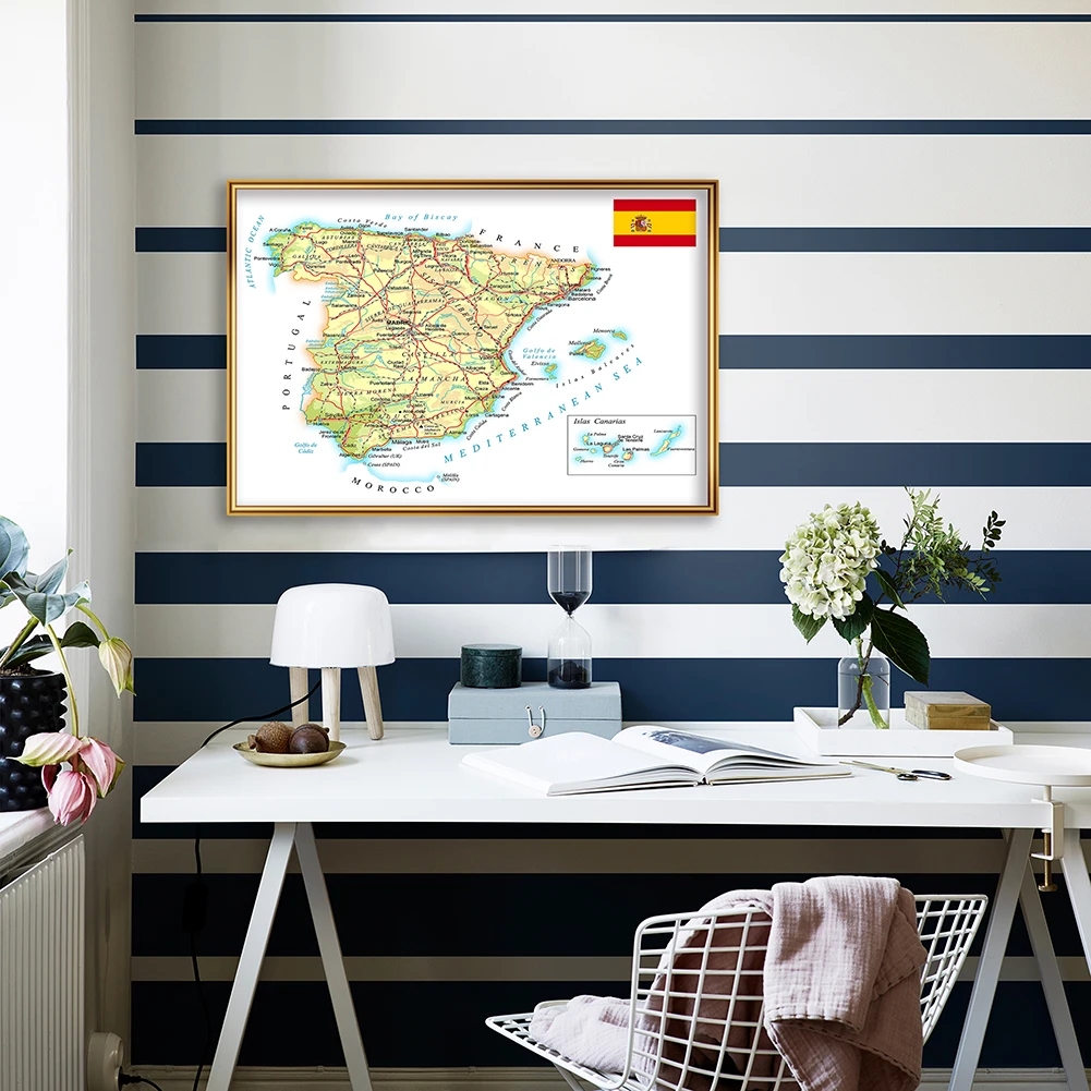 59*42cm a espanha mapa político na parede espanhola cartaz da lona pintura sala de estar decoração casa suprimentos escolares viagem presente