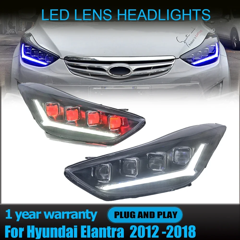 

2pcs Head Lamp for Hyundai Elantra LED Headlight 2012-2018 Headlights Elantra DRL Turn Signal High Beam Angel Eye Projector Lens