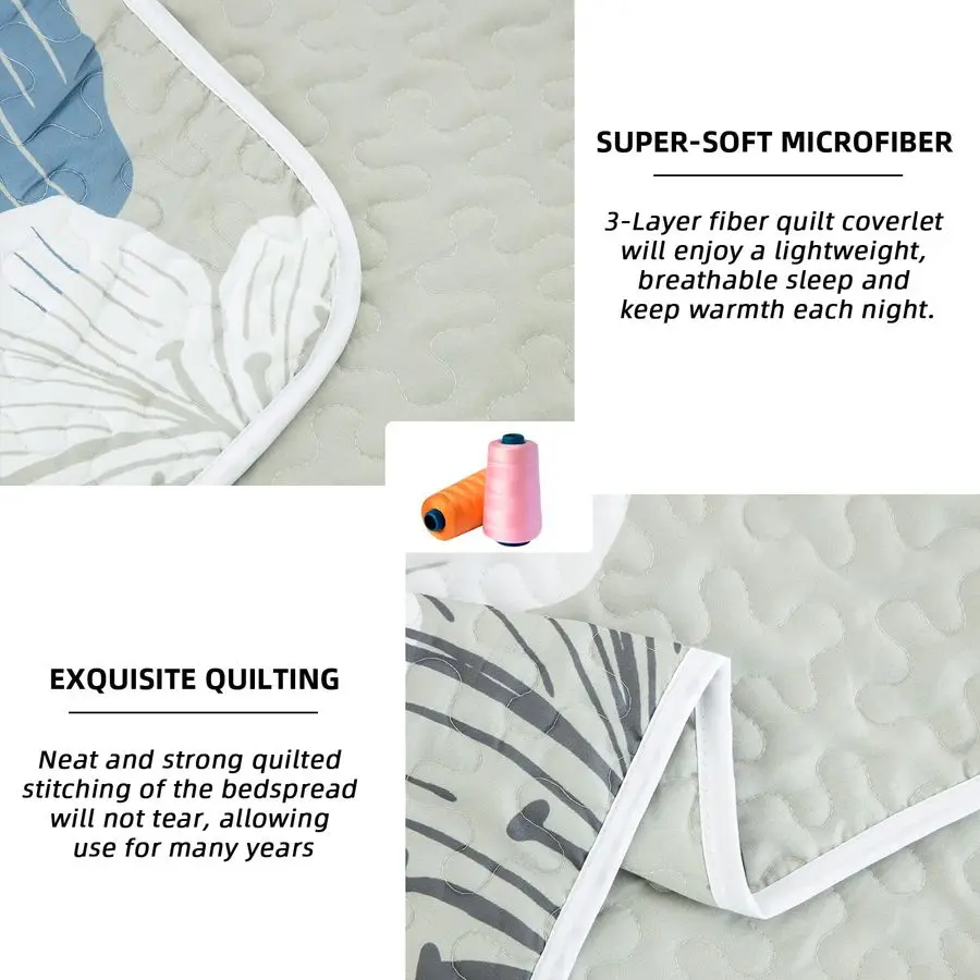 

Комплект из 3 предметов: покрывало King Size с синим цветочным узором, элегантное богемное покрывало с 2 наволочками, мягкое и легкое.